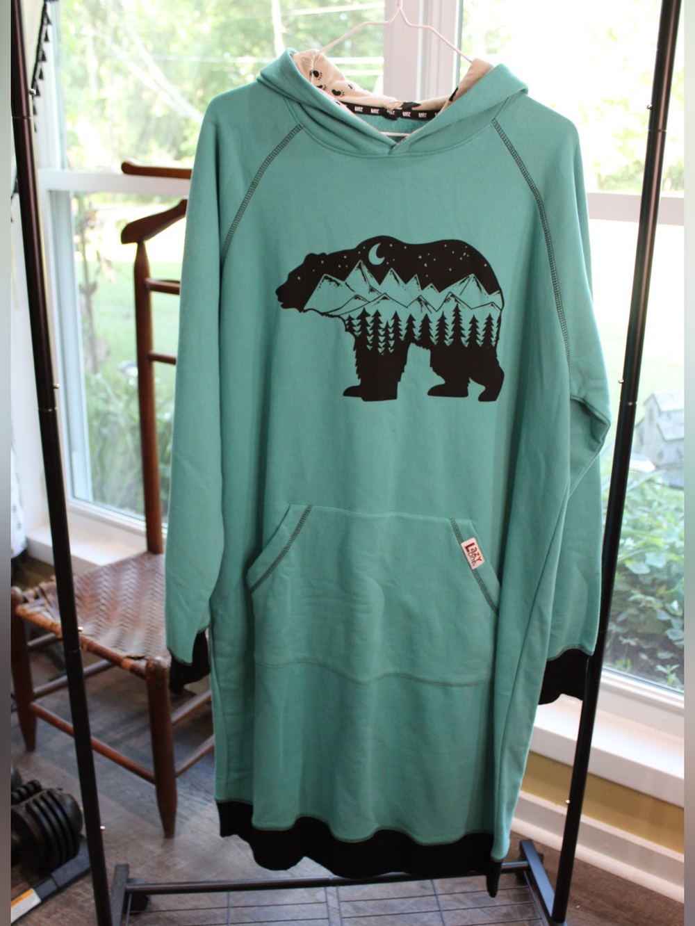 Lazy One Bear Scene Sleep Hoodie Nightshirt NWT Size S/M Aqua Lounge Pajama